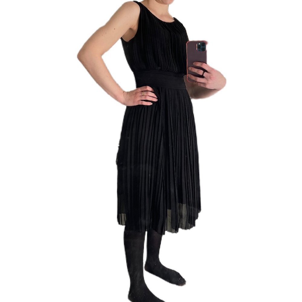 Made In Italy Intrend Black Pleated Midi Cocktail Dress